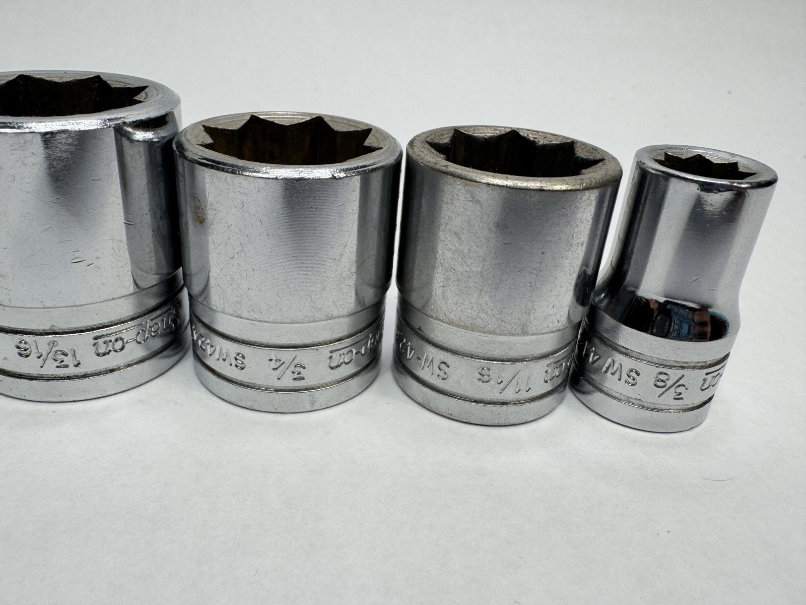 Vintage Snap-on 1/2” Drive 8 Point SAE Socket Lot 7 USA 3/8”-1” SW Series SQUARE