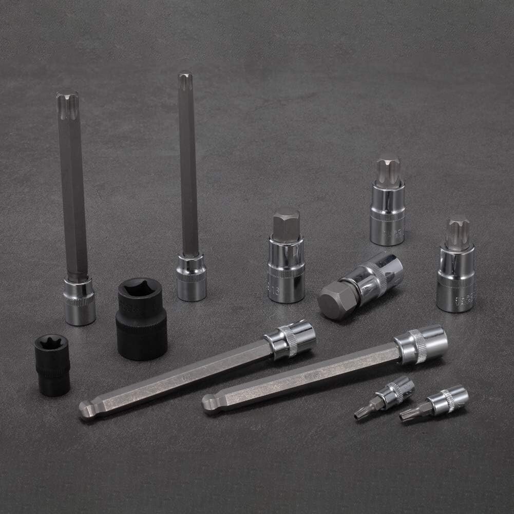 107-Piece Allen and Torx Bit Socket Set, 1/4″, 3/8″ and 1/2″ Drive Hex/Ball E…