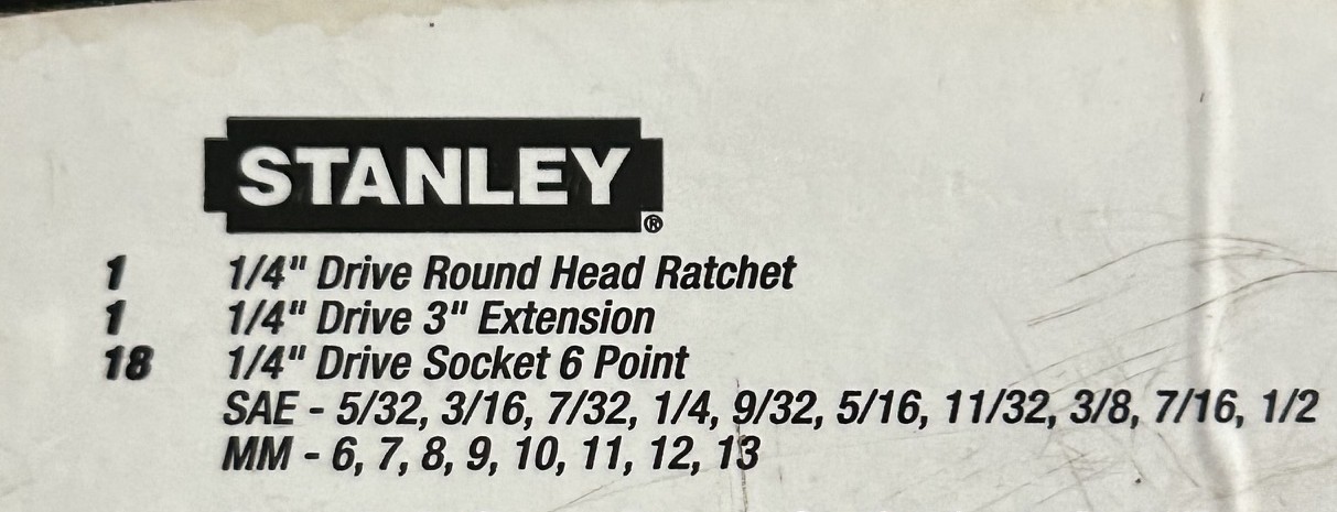 Stanley 20-Piece Ratchet Set SAE/MM 1/4″ Drive Case 6-13mm 5/32-1/2