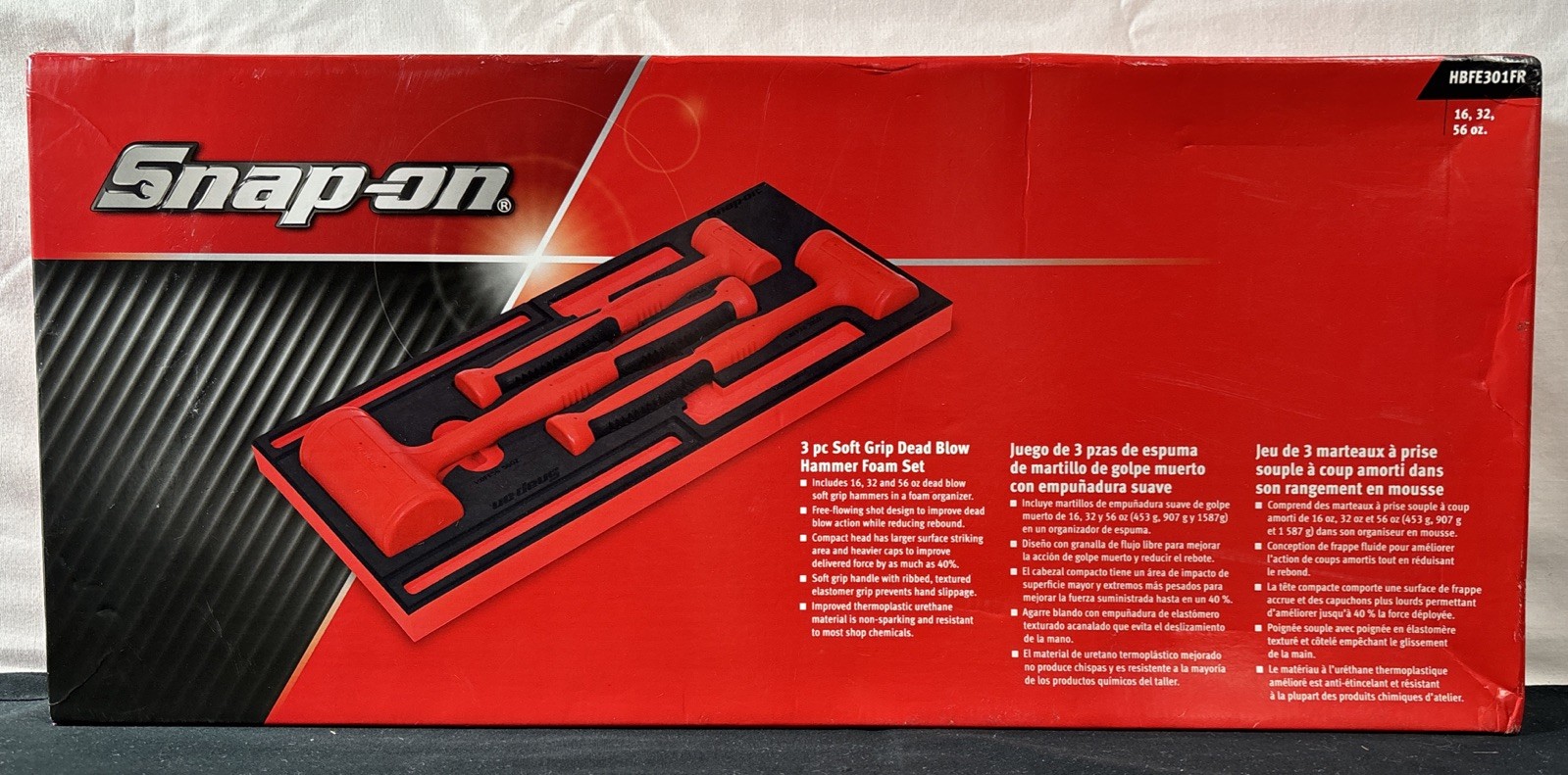 Snap on 3pc Soft Grip Dead Blow Hammer Set w/ PRO-FI Organization 12, 32, 56 oz