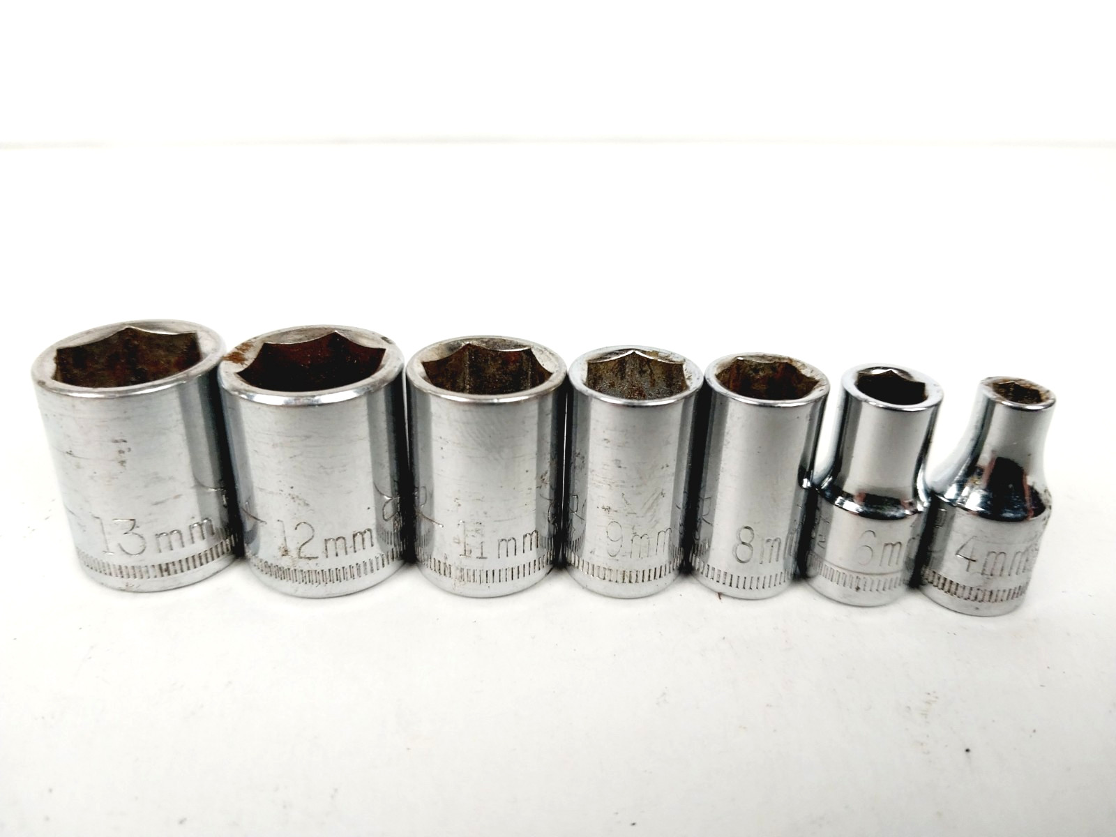 Vtg 9-Pc Craftsman 1/4 Drive Metric Shallow 6-Pt Socket Set 13 12 11 9 8 8 6 6 4