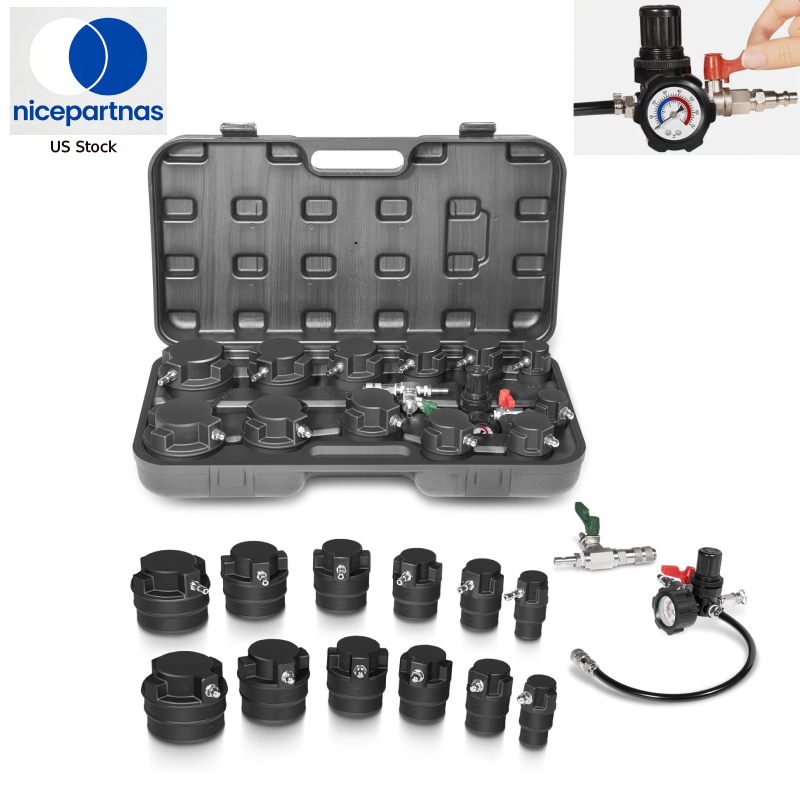 For Turbo Leak Detection Kit Smoke Adapter 6 Step Adapters 1-1/4″ to 3-3/8″ 14PC