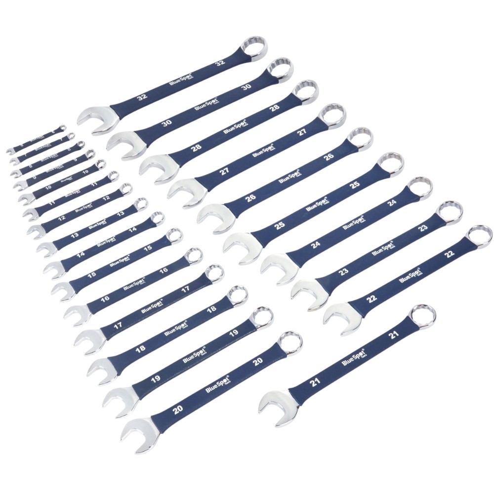 25pc Metric Combination Spanner Set Soft Grip 6-32mm Open End & Ring + Tool Roll