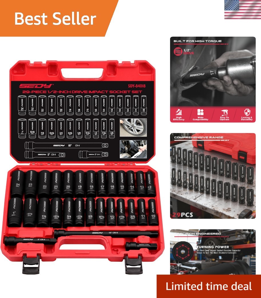 Versatile 29-Piece 1/2″ Drive Impact Socket Set with Organized Storage Case