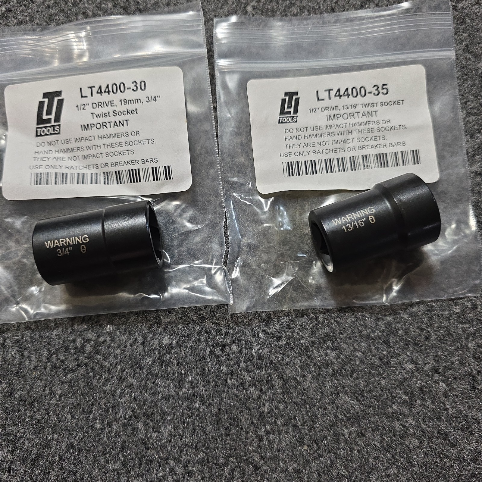 Twist Impact Sockets LTI Tools 1/2″ Drive 3/4″ & 13/16″ LT4400 2pk Lot New