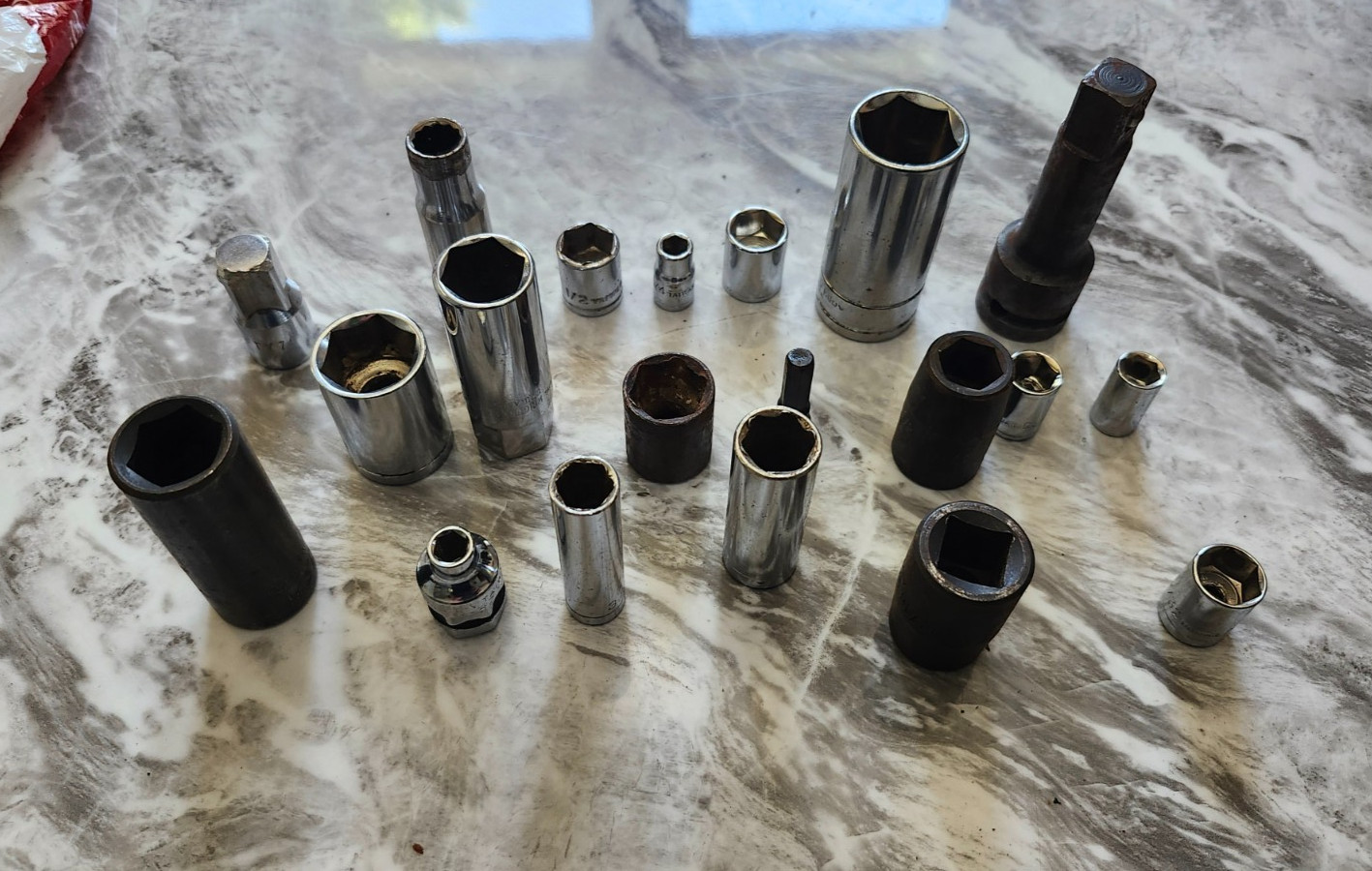 Lot (20 pcs.) Ratchet Socket Set SAE 3/4, 3/8, 15/32, 1/2, 13/16, 5/8, 9/16 USED