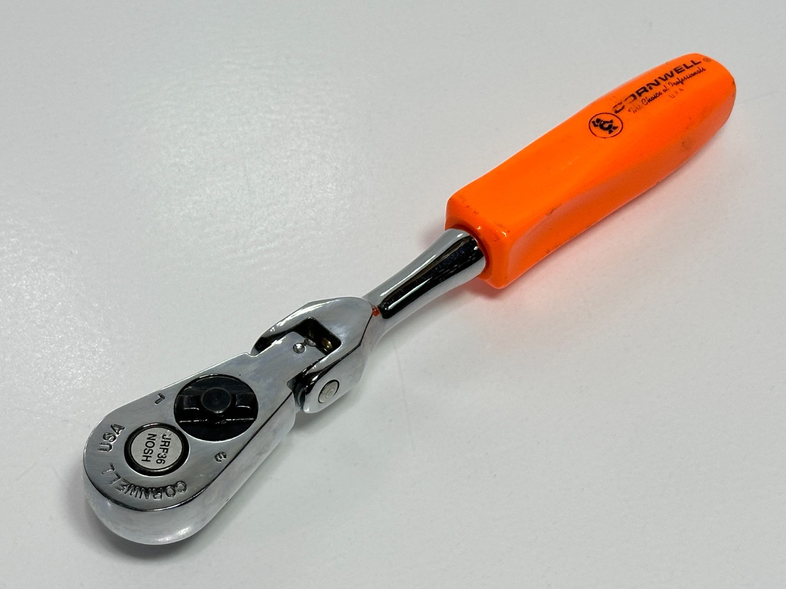 Cornwell Tools USA JRF36 3/8″ Drive Stubby ORANGE Hard Handle Flex Head Ratchet