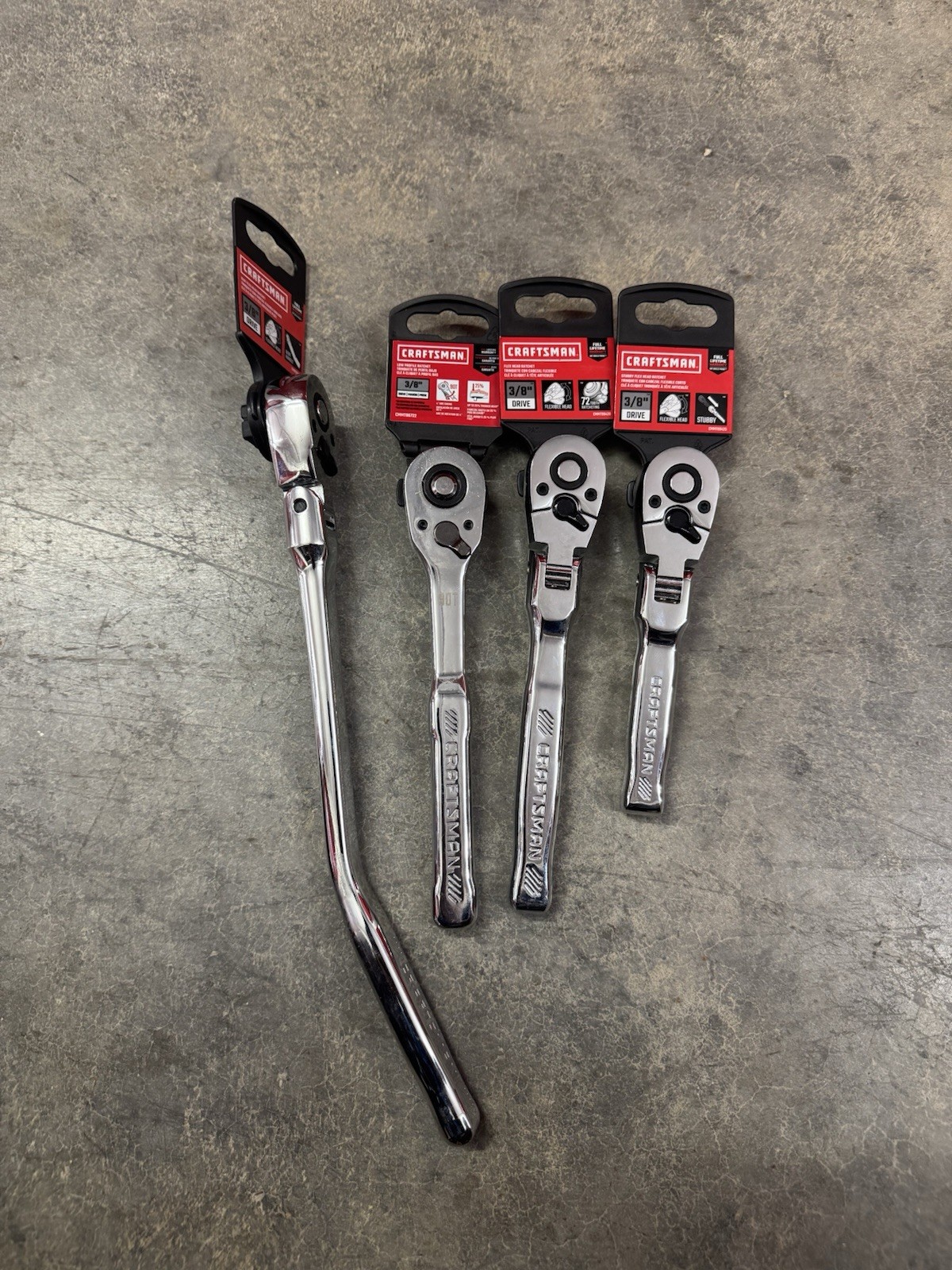 Craftsman 3/8 Ratchet Set Bent Handle Flex Head Stubby 90 Tooth $167+tax Retail