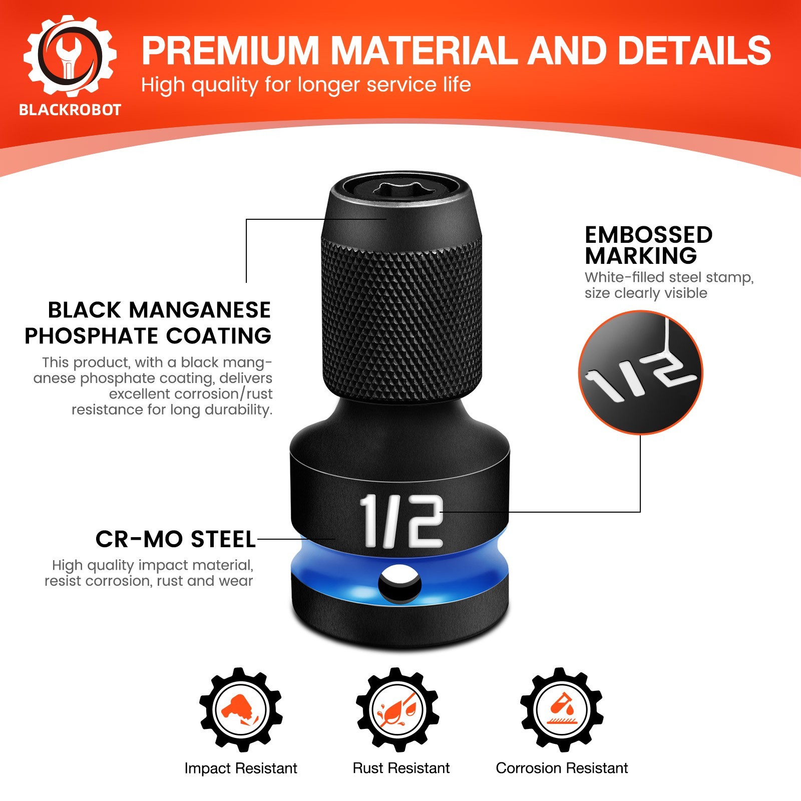 Impact Bit Holders 1/2-Inch Square Drive to 1/4-Inch Hex Socket Adapter
