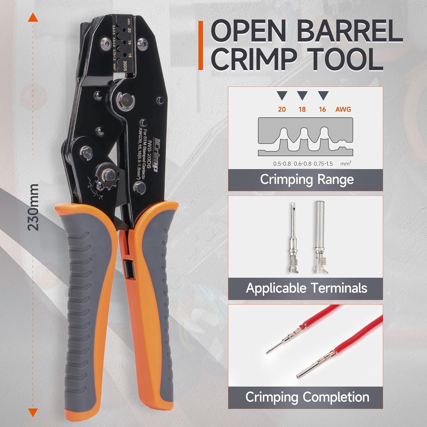 iCrimp Ratchet Deutsch Crimp Tool for DT Connector, Open Orange