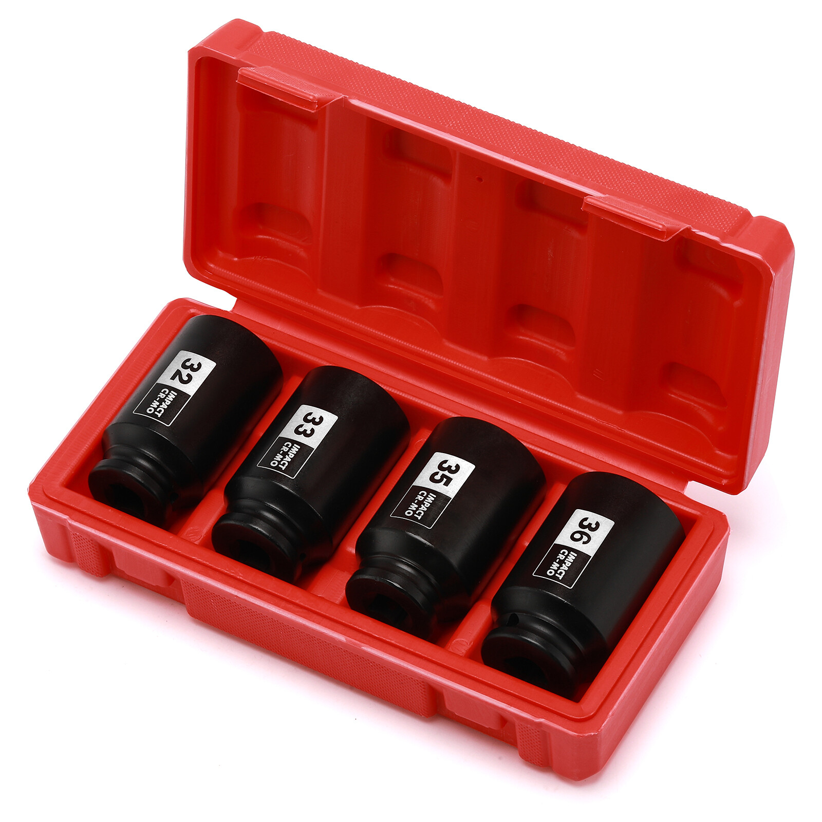 1/2» Drive Deep Spindle Axle Nut Impact Socket Set 6 Point CR-MO,32,33,35,36mm