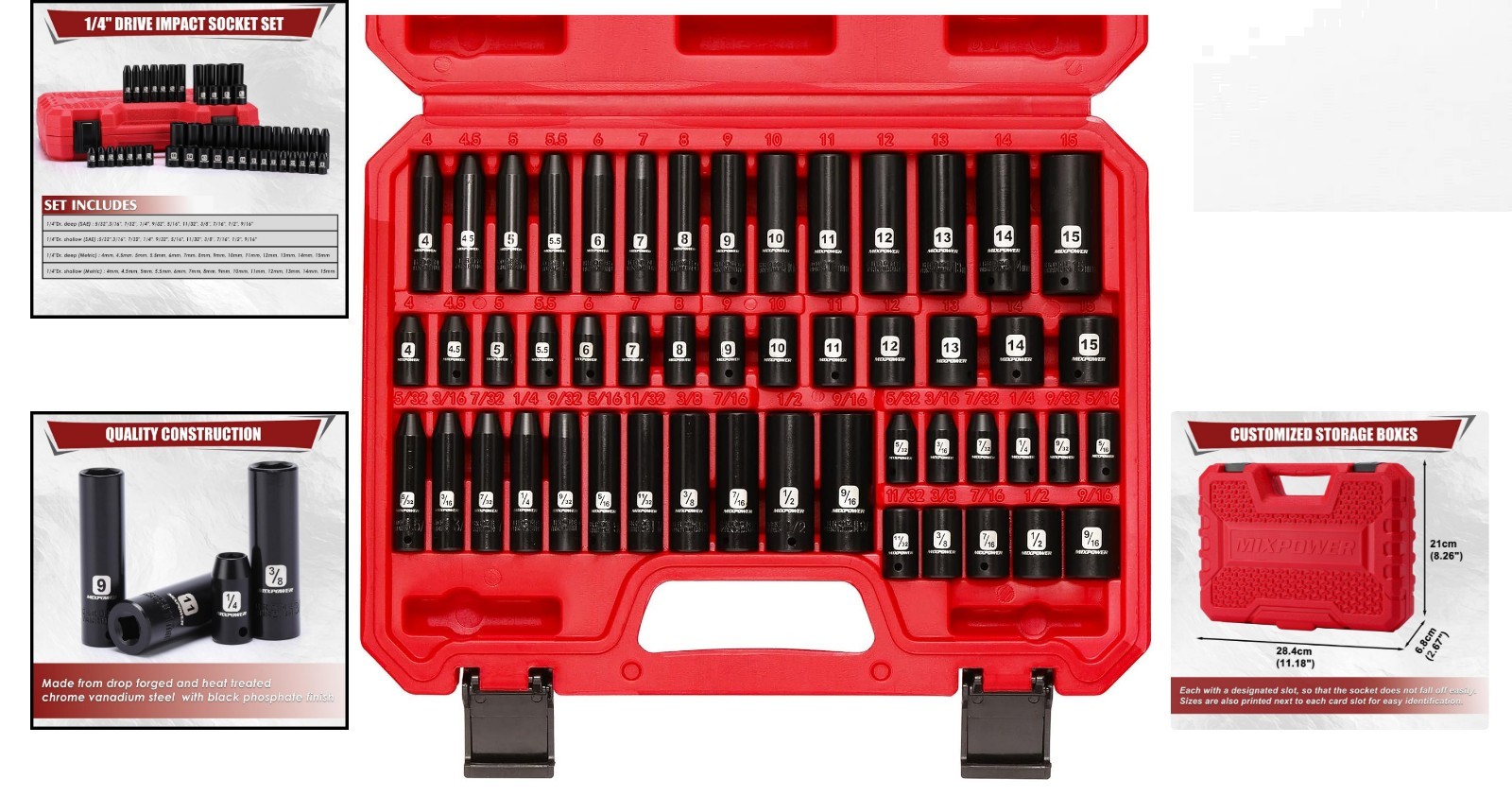 Complete 50-Piece 1/4 Inch Drive Socket Set | SAE/Metric with High-Torque Design