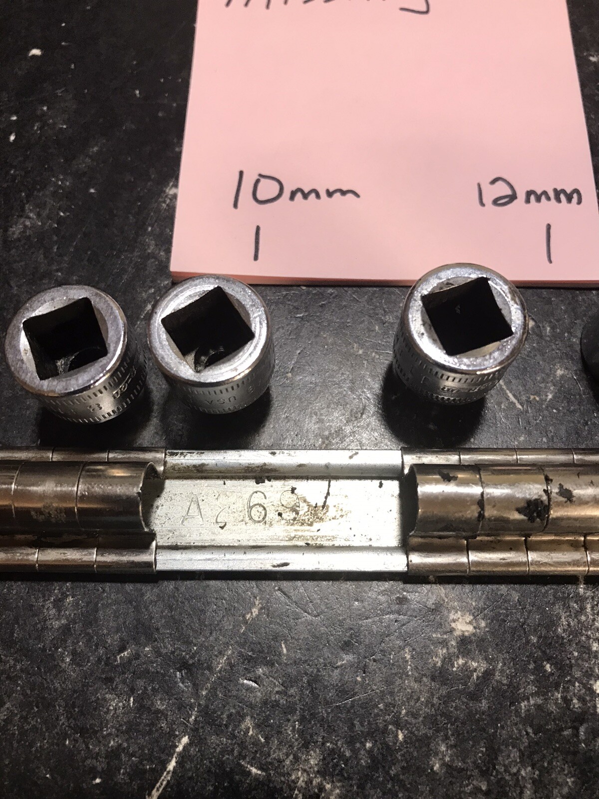 SNAP ON 9pc 3/8″dr 12pt Socket Set FM8-FM18mm USA Missing 10-12 & A-269 Tray