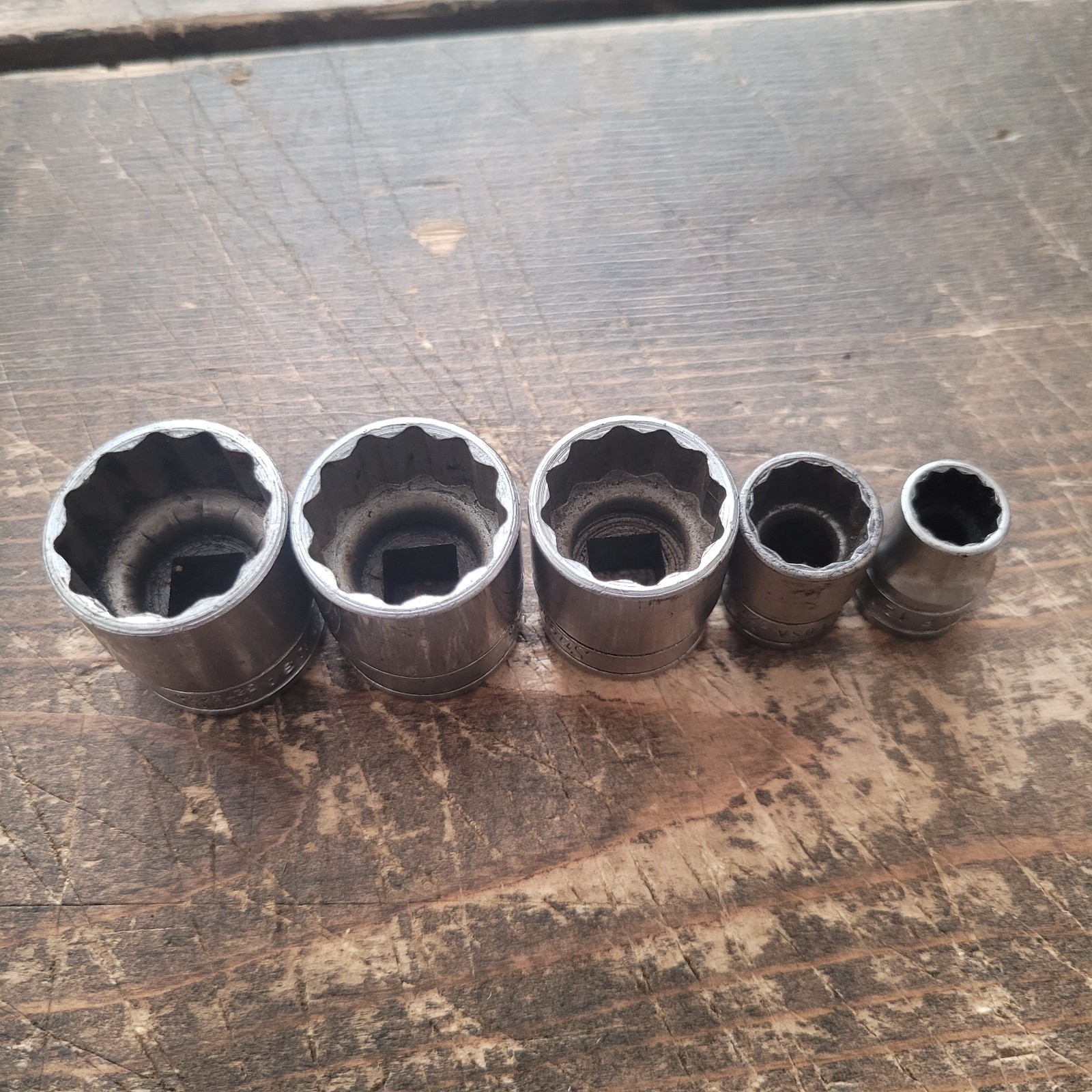 Snap On 3/8″ Drive 12 Pt Shallow Socket Set 7/8, 13/16, 3/4, 1/2, 3/8 F121-F281
