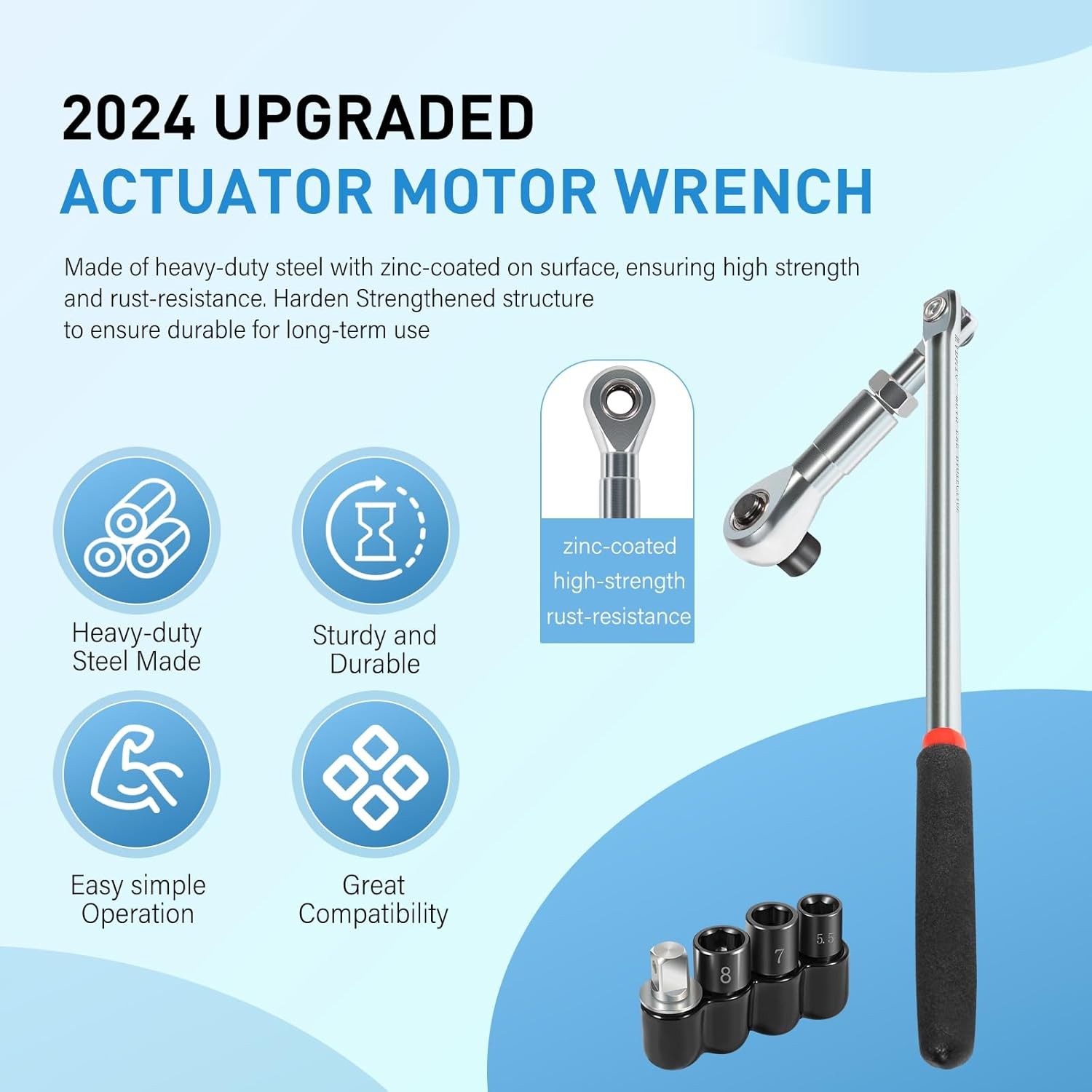 64180 5PCS Actuator Motor Tool includes 5.5mm 7mm 8mm & Socket 1/4″ Square Drive