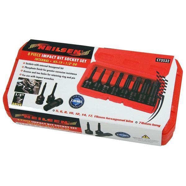 Allen Hex Key Socket Set Impact 8pc 1/2″ Drive Int Hex 5 -19mm Deep 75mm
