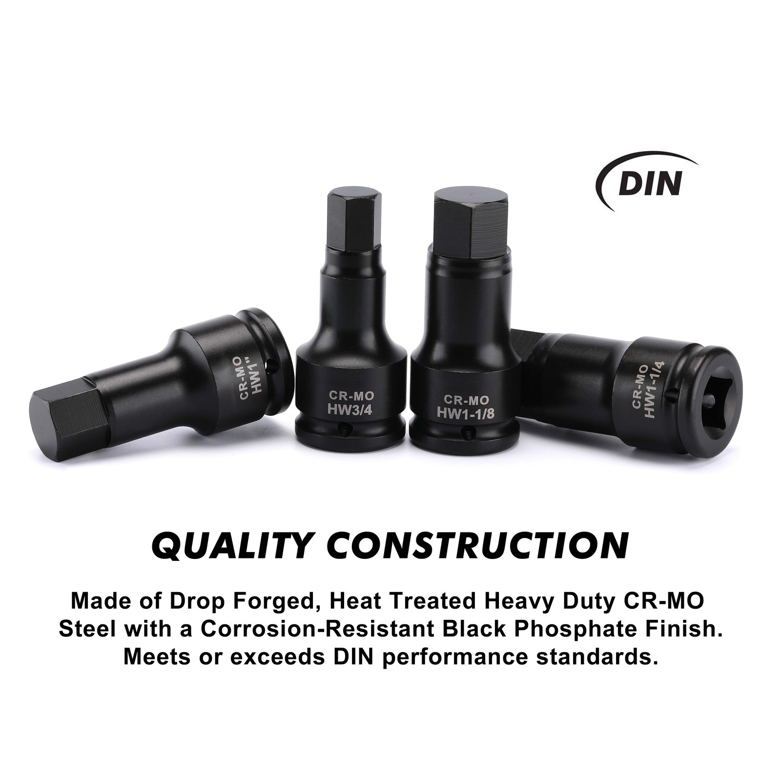 3/4 Inch Drive Impact Hex Driver Set 5 PCS SAE, 3/4″, 7/8″, 1″, 1-1/8″, 1-1/4″