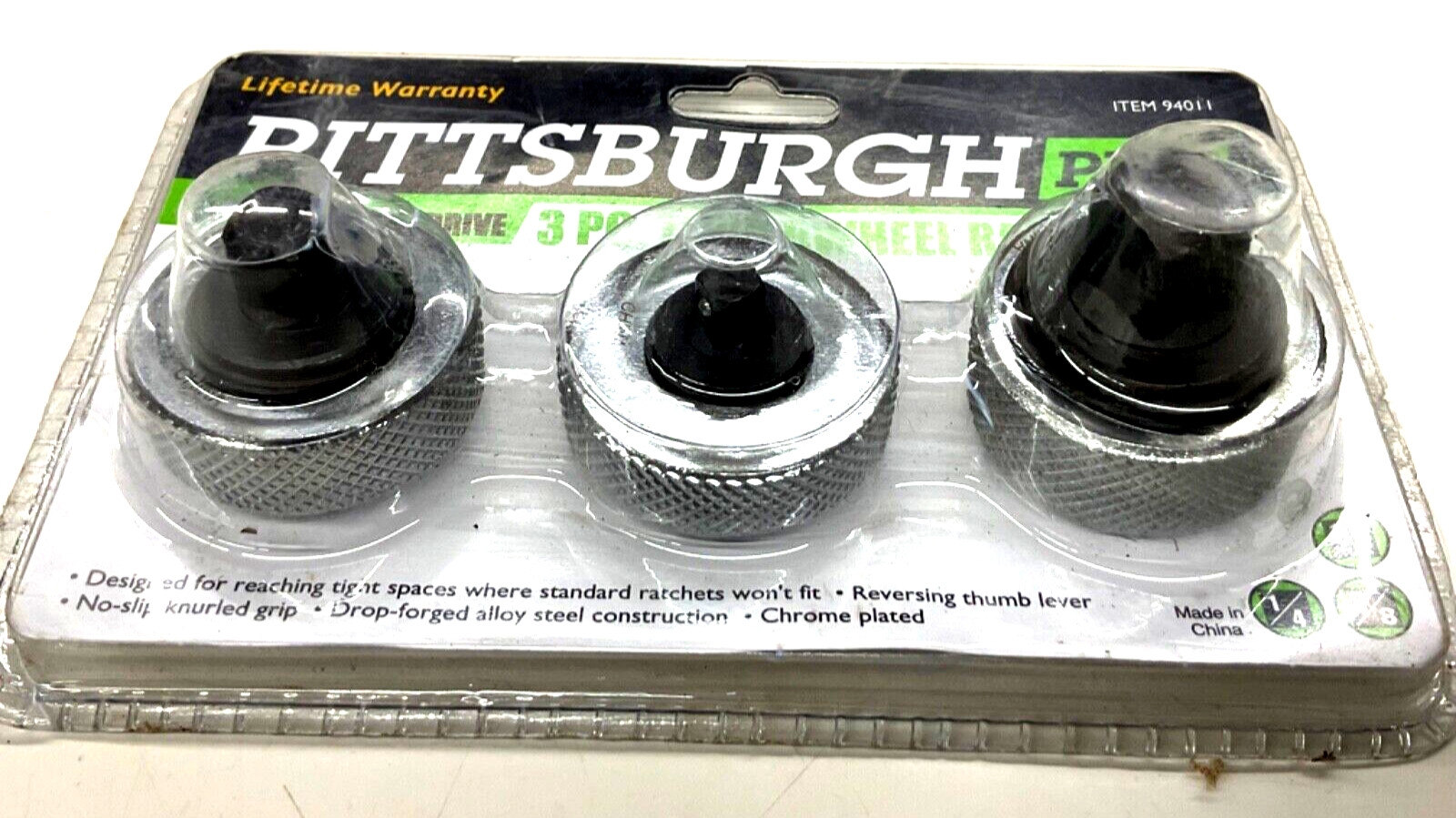 NEW! PITTSBURGH PRO TOOLS 3-pc. THUMB WHEEL RATCHET SET, 1/4” 3/8” 1/2”, 94011
