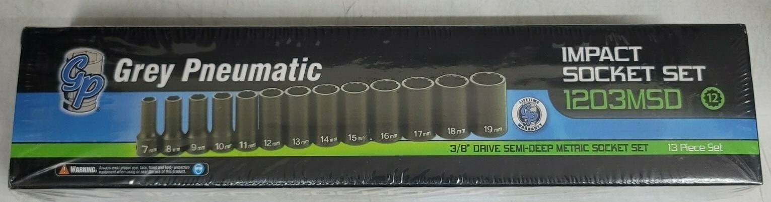 Grey Pneumatic 13pc, 12pt, 3/8″dr Semi-Deep Impact Socket set 7-19mm #1203MSD