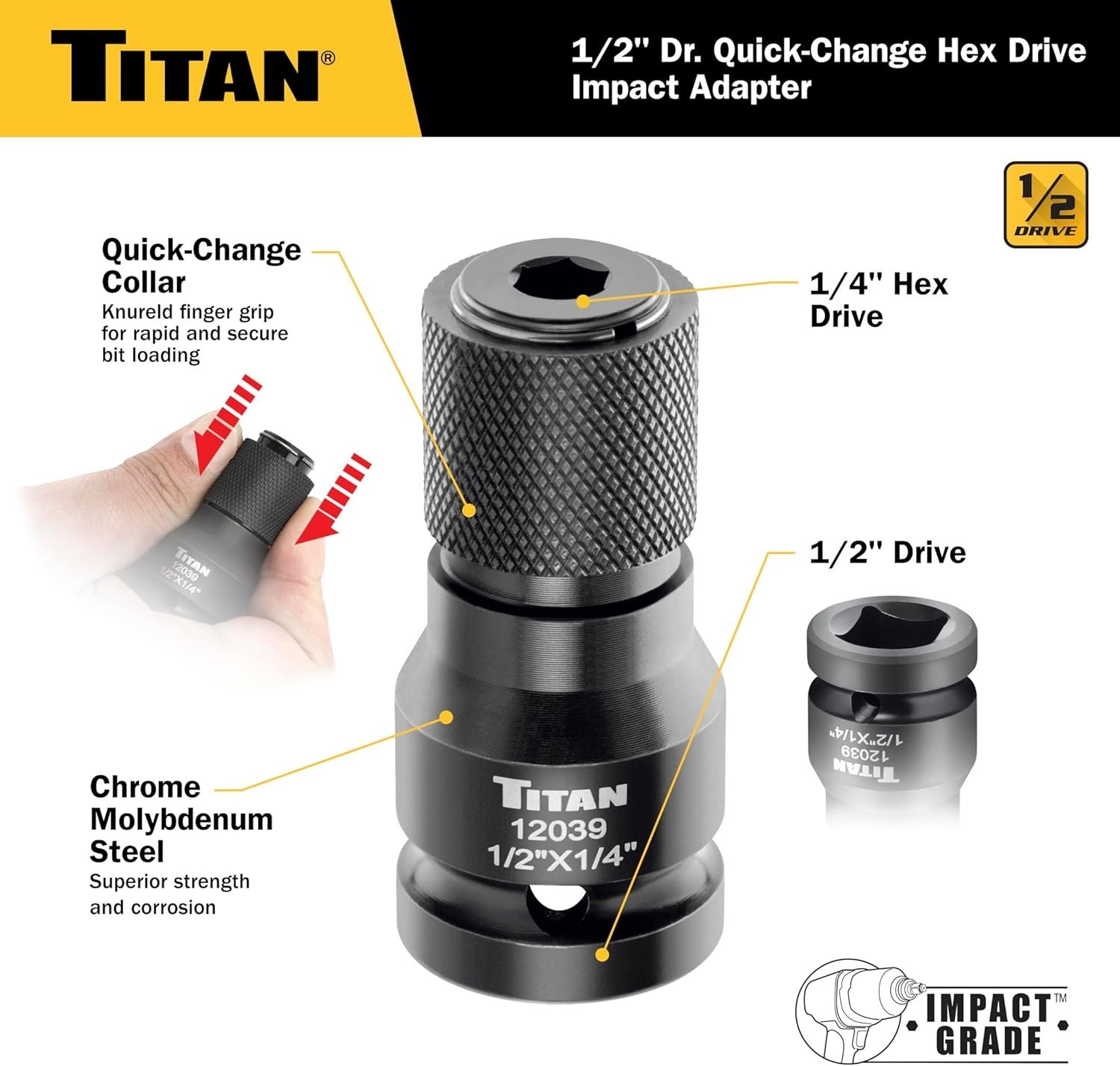 12039 1/2″ Drive to 1/4″ Hex Drive Quick Change Adapter