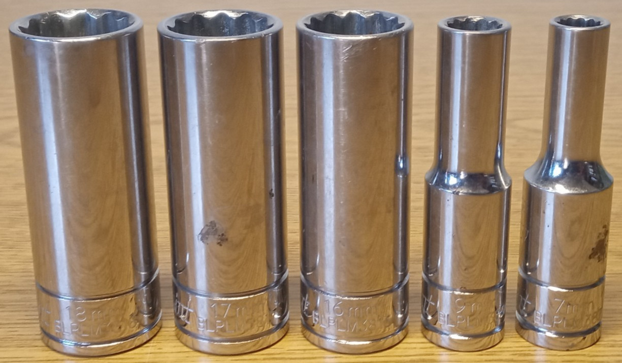 Blue-Point 3/8″ Deep Socket Lot of 5 BLPLM38 18mm-17mm-16mm-9mm-7mm