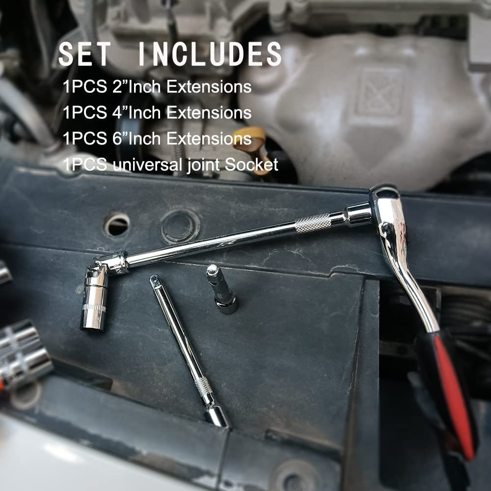 4 Piece 1/4 Inch Drive Extension Bar Set, 1/4 Inch Drive Socket Extension Set In