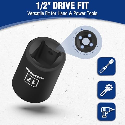 14PCS 1/2” Drive Metric Shallow Impact Socket Set, Cr-V Steel 6-Point with Case
