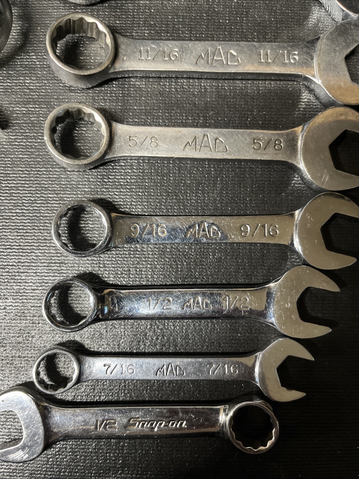 Mac Snap On 15 Piece 7/16-1-3/16” SAE 12PT Stubby Wrench Set Extra 1/2” 3/4”