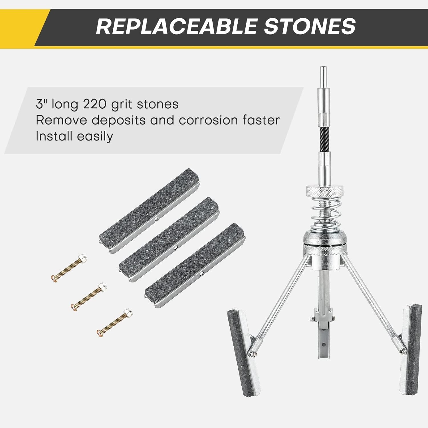 Engine Cylinder Hone Tool 2-7 Inch Adjustable Deglazer with 3PCS 220 Grit Stones