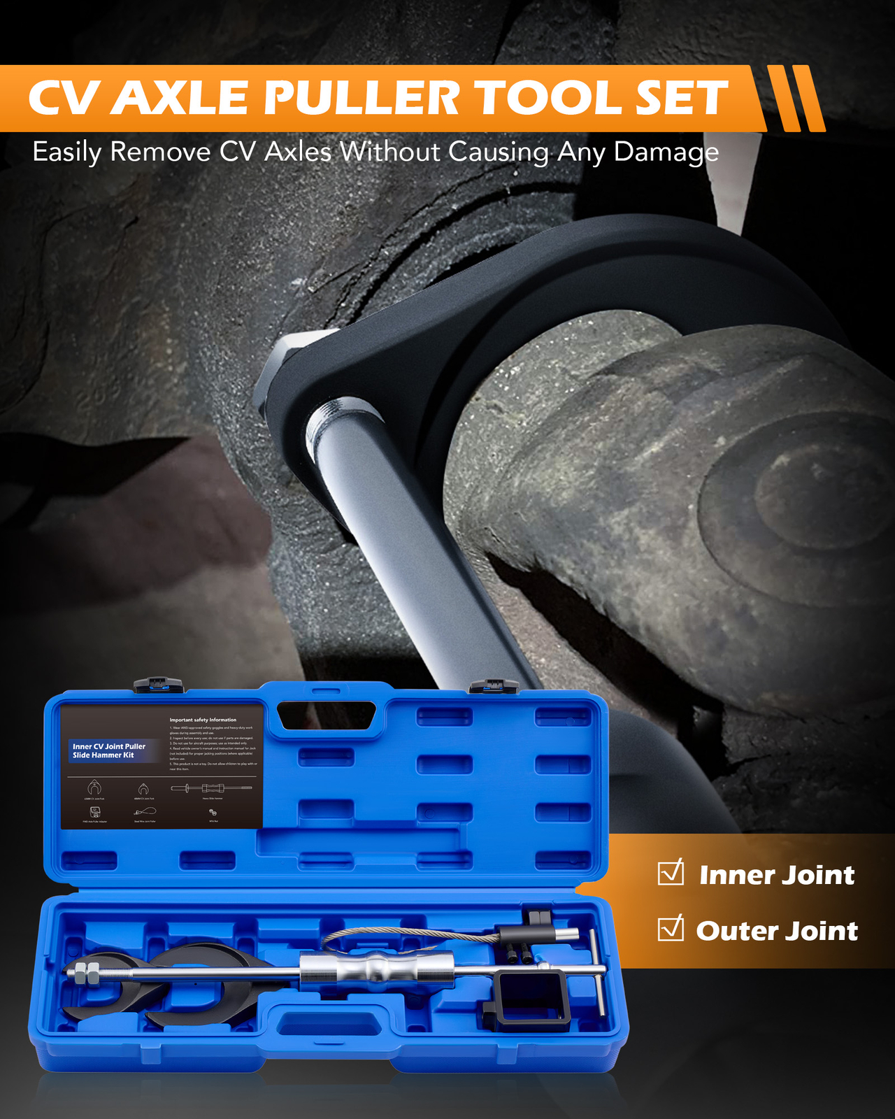 Inner CV Joint Puller Slide Hammer Wheel Drive Axle Half Shaft Removal Tool Kit
