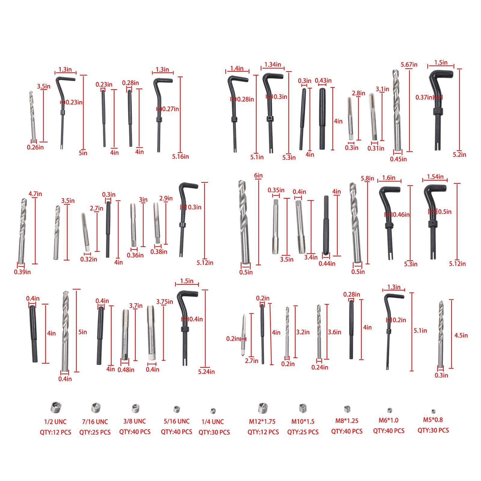 Helicoil Thread Repair Kit 338-Piece SAE and Metric Rethreading Tool Kit M5 M6