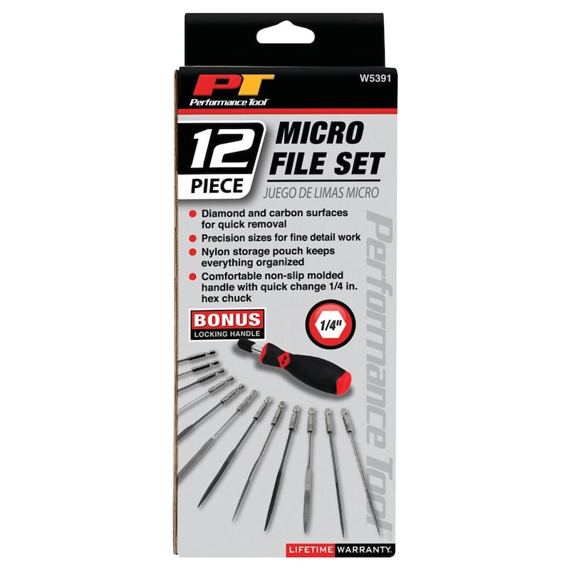 Performance Tool W5391 Metal File; Micro File Set; 1/4 Inch Hex Shank; Non-Slip