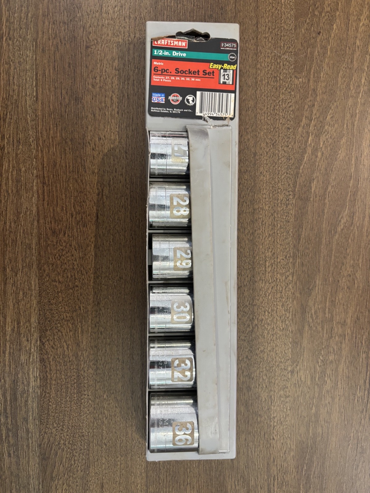 Sears Craftsman USA 1/2” Drive 6pc Metric Easy Read Socket Set 27-36mm 34575