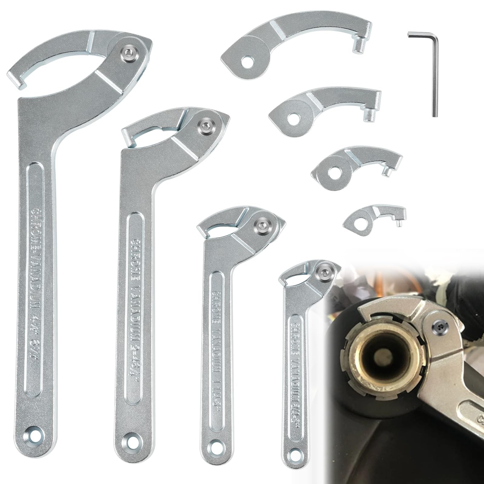 8 Pack Adjustable Hook C Pin Spanner Wrench Tool Set Nut Wrench 3/4″ to 6-1/10″