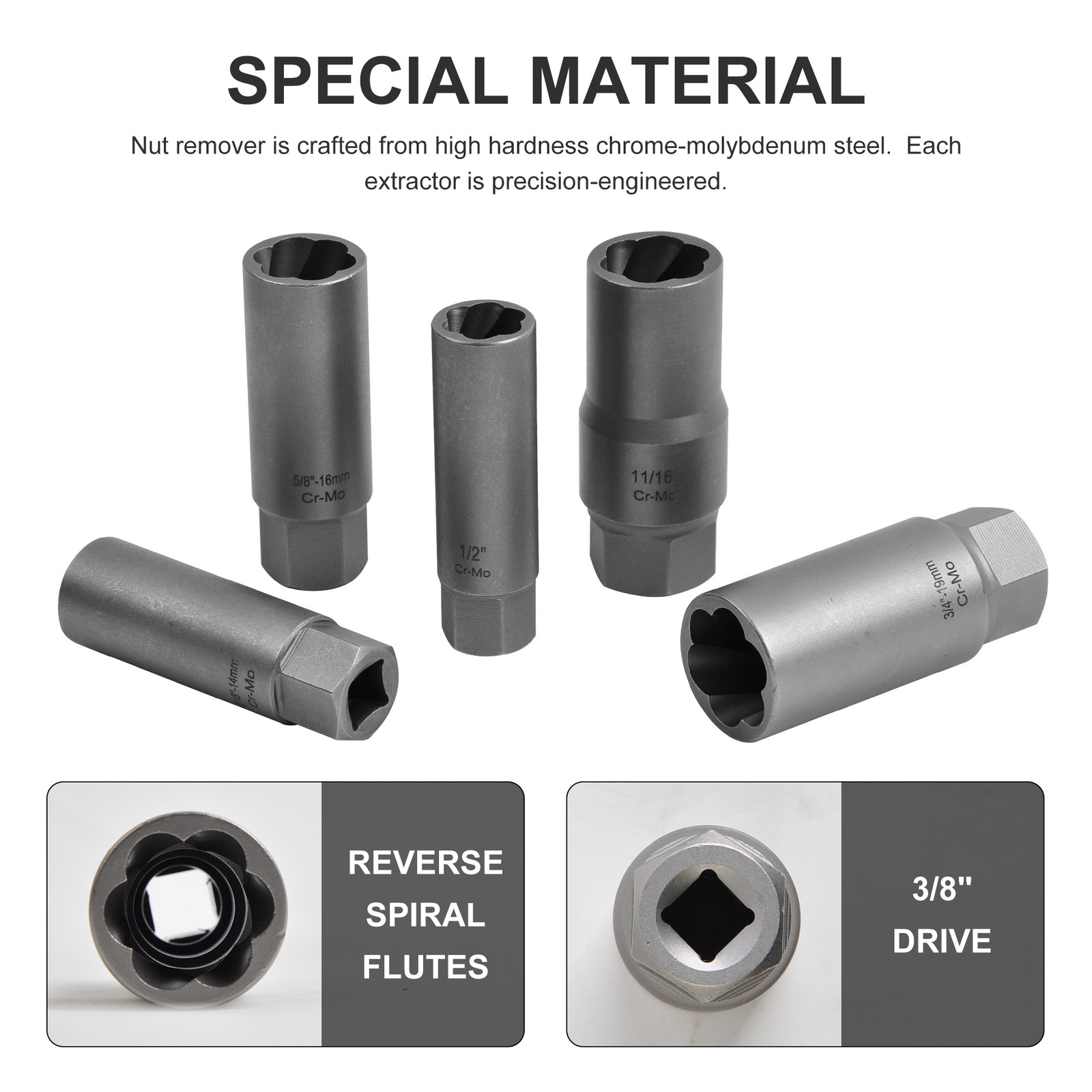 11-Piece Spiral Bolt Extractor Kit -Quick & Easy Broken Lug Nut Removal Tool Set