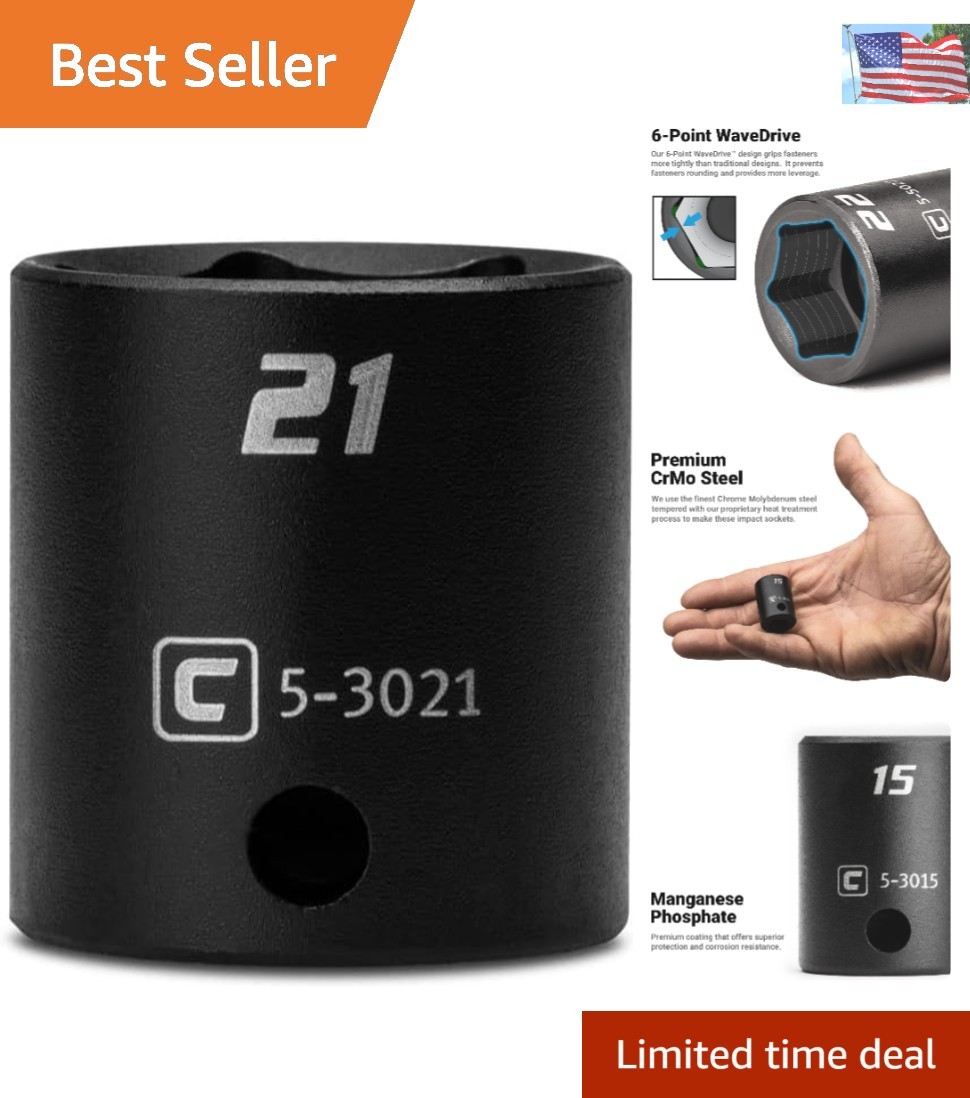 Professional 21 mm 3/8-Inch Drive Impact Socket – Corrosion-Resistant Finish