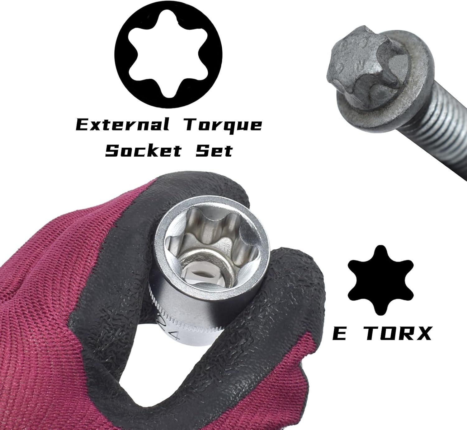 E-Torx Socket Set, 14 Piece Female E-Torx Star Socket Set, 1/4″ 3/8″ 1/2″ Dri…