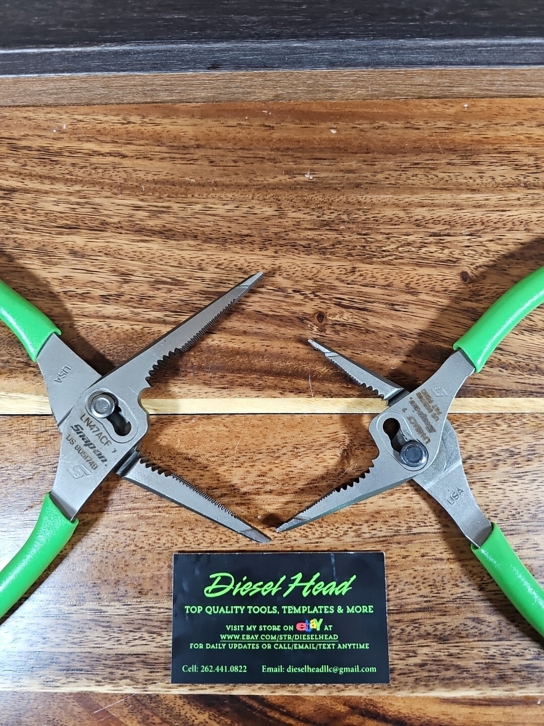 NEW Snap On LN47ACF & LN46ACF Needle Nose/Slip-Joint Combination GREEN Plier Set