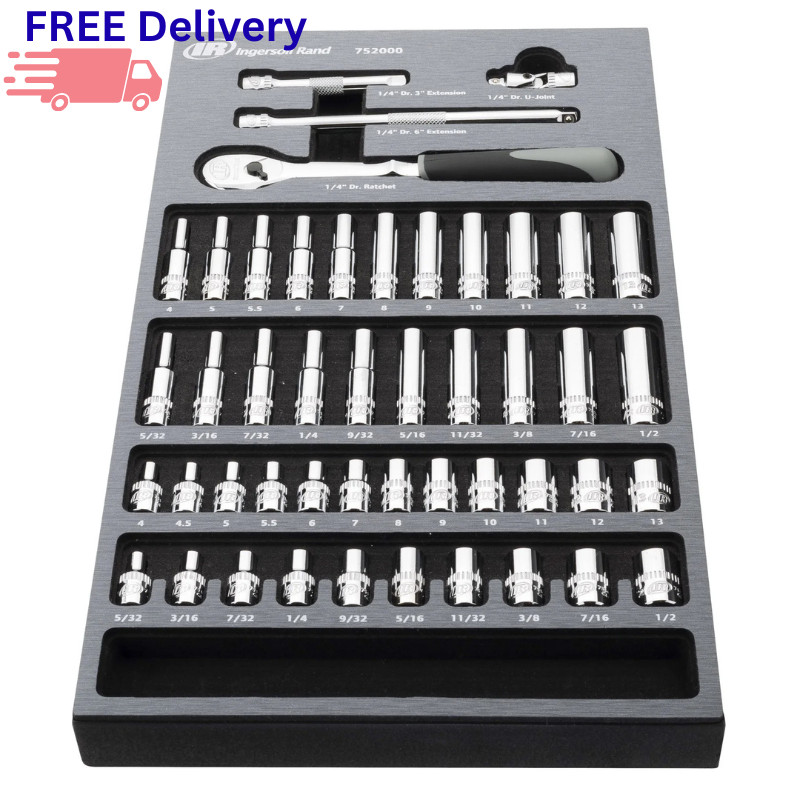 Ingersoll Rand 47 Pc 1/4″ Drive SAE Metric Socket Set Ratchet Tool Kit Chrome