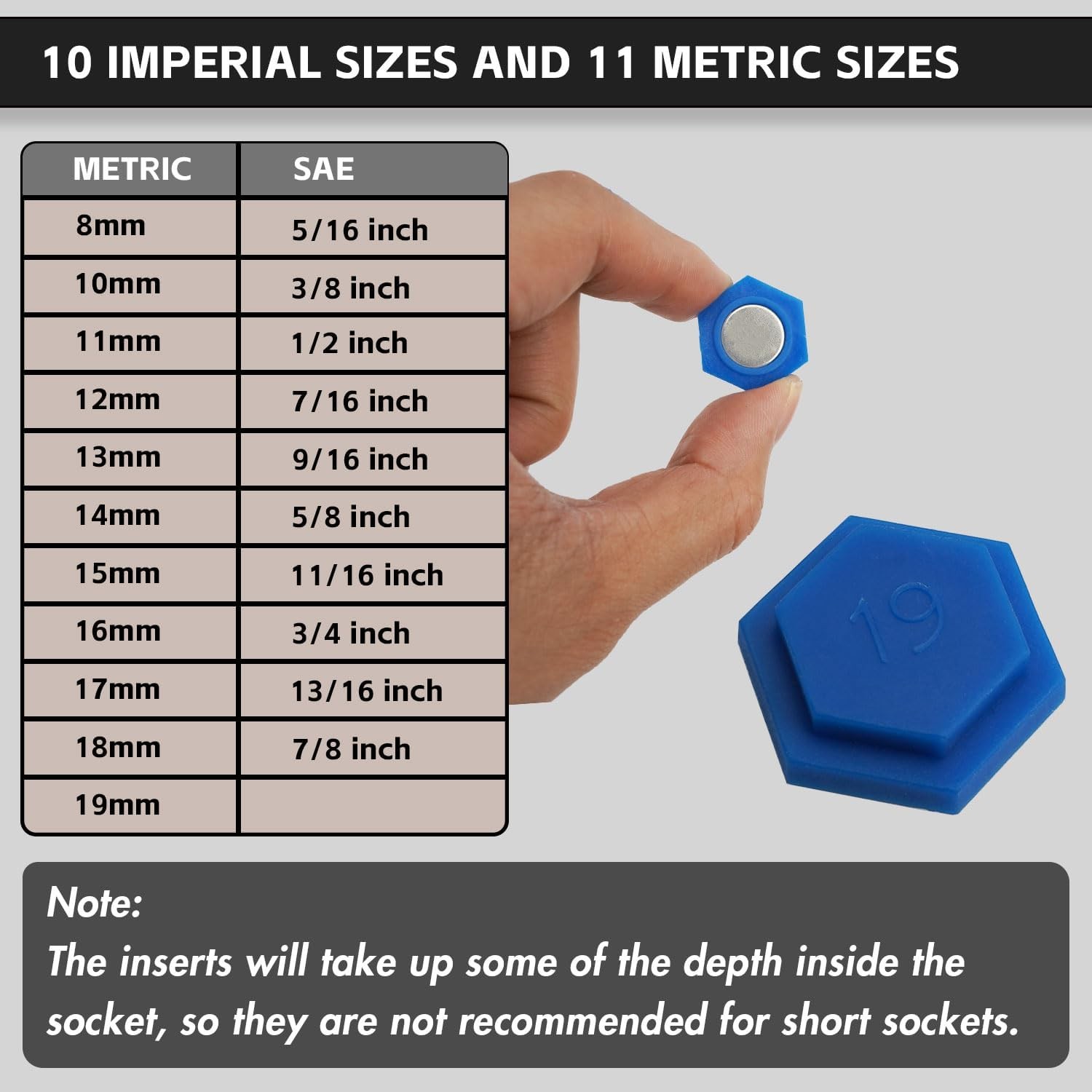 21PC Magnetic Socket Inserts SAE and Metric Adapter 5/16 to 7/8 Inch 8mm to 19mm