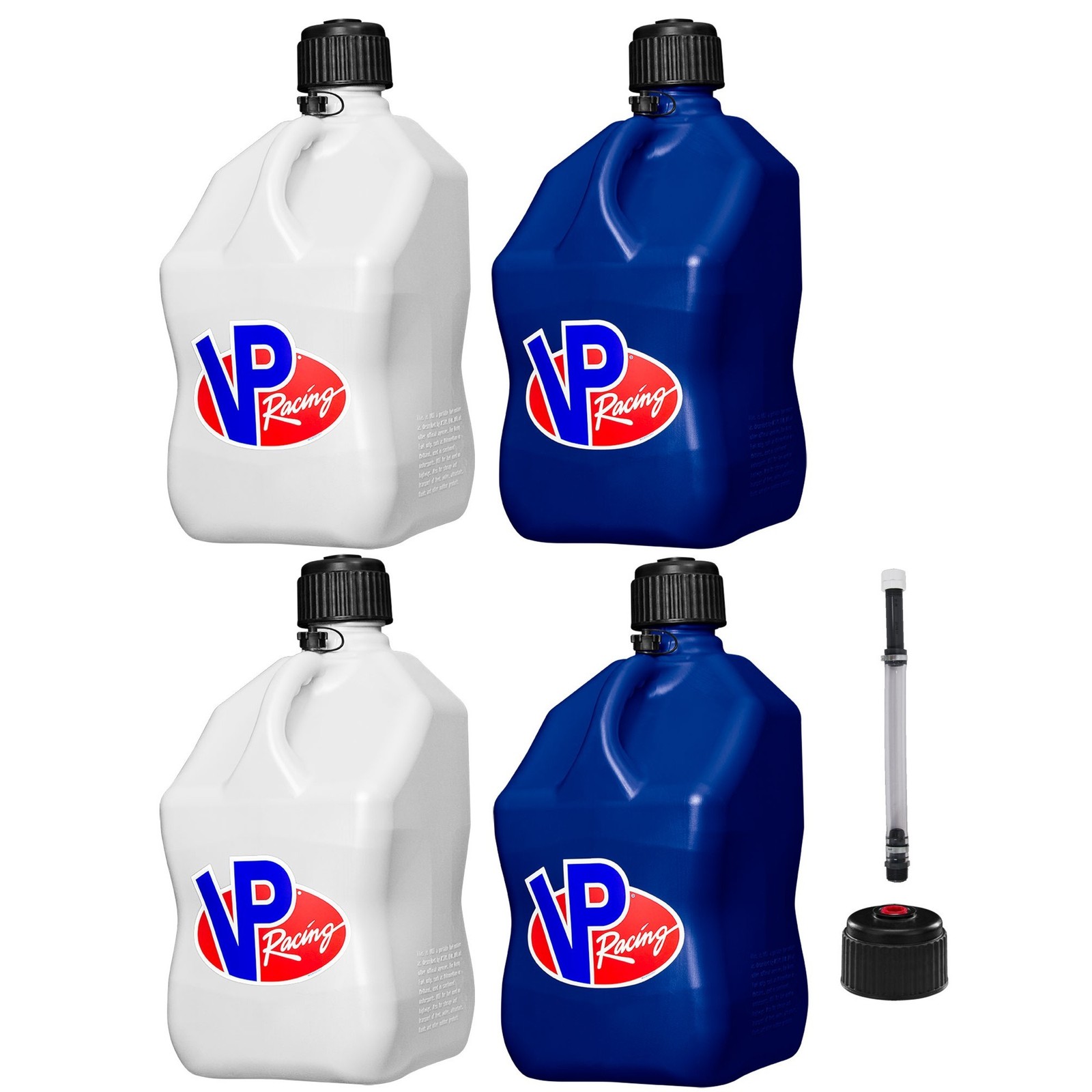 VP Racing Fuel Jug 5 Gallon Whitex2 and Bluex2 – With Spare Cap and Filler Hose