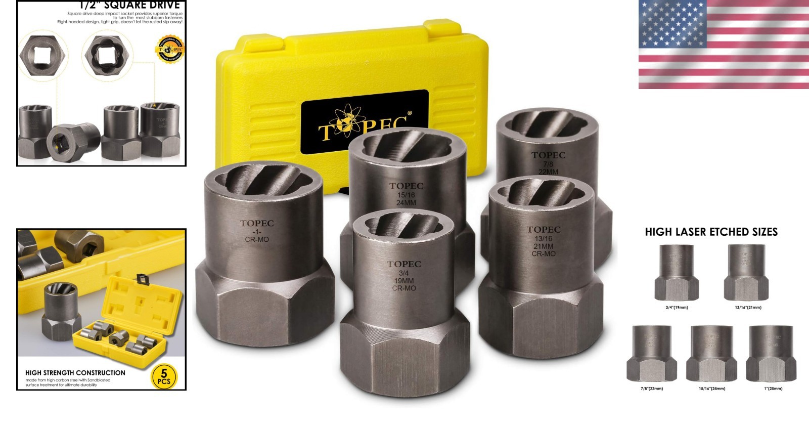 Versatile 5-Piece Impact Extractor Set – Chrome Molybdenum Steel Construction