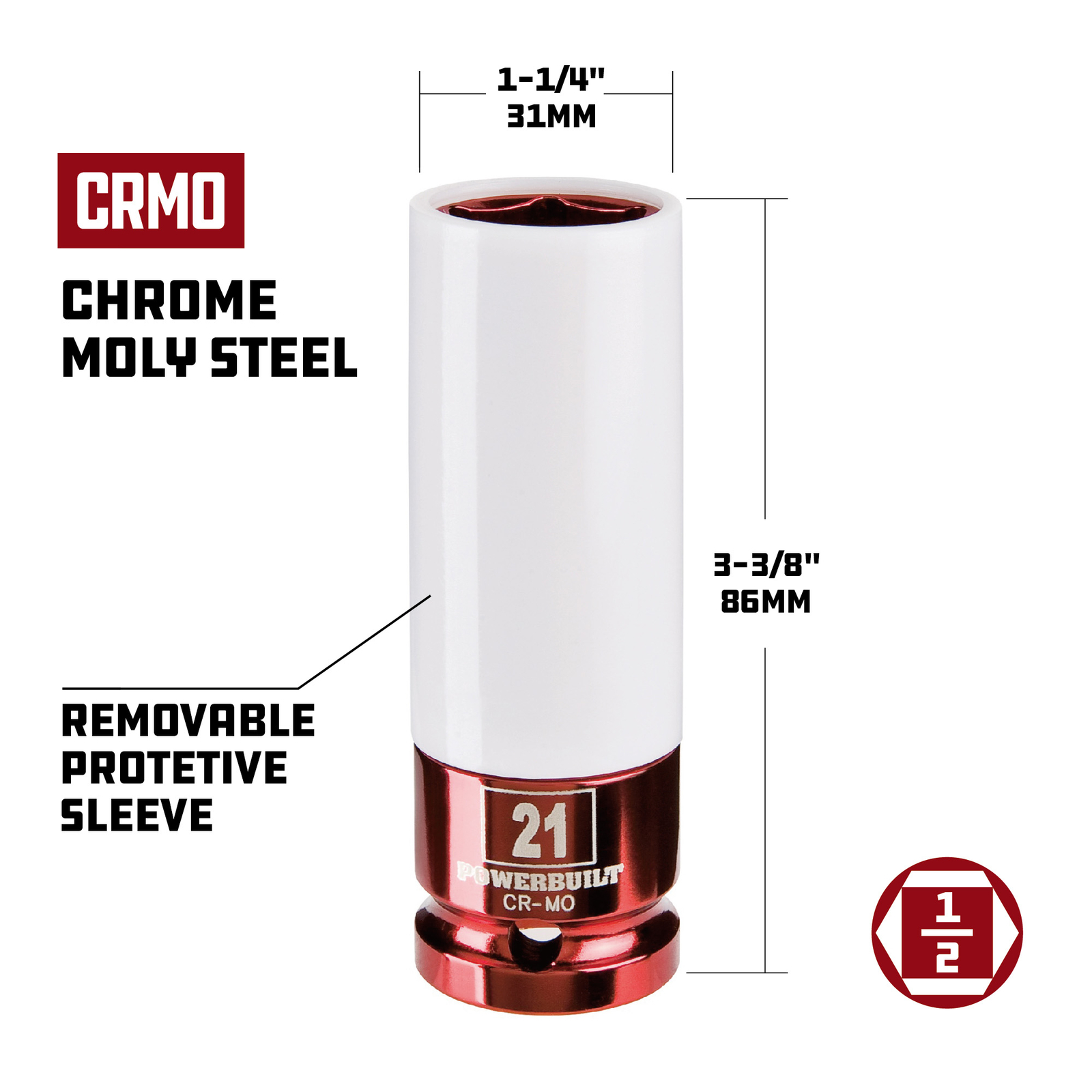 Powerbuilt 1/2″ DR 21MM THIN WALL COLOR LUG NUT SKT – 941041