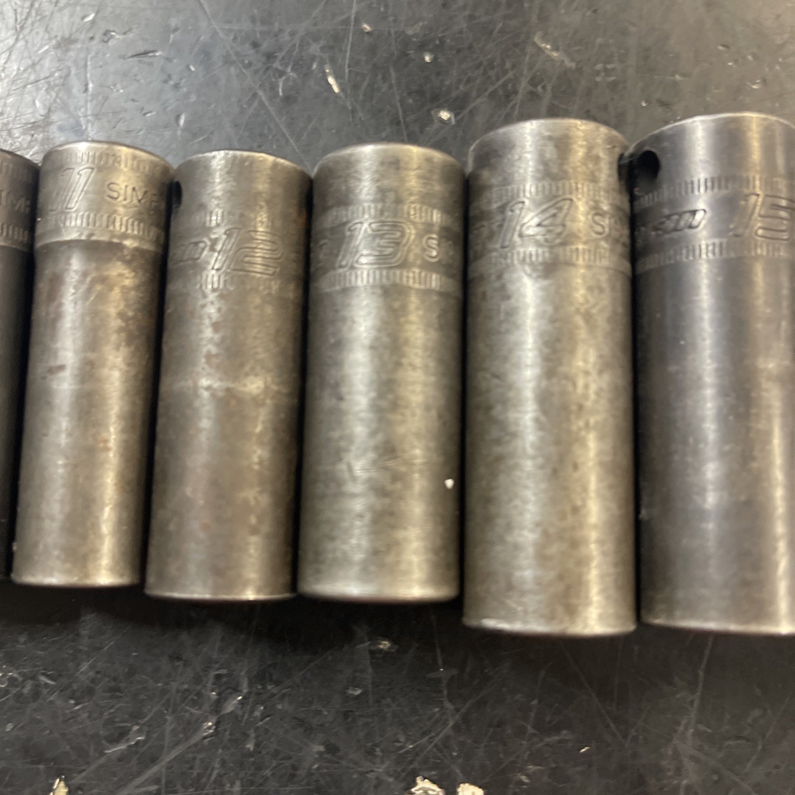 Snap-On 12 Pcs 3/8″ Dr 6pt Deep Impact Sockets 8-19mm + 21mm Missing 20mm
