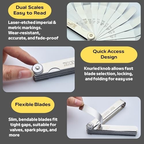 Feeler Gauge Set 2pcs Stainless Steel 32 Straight 16 Offset Blades SAE Metric