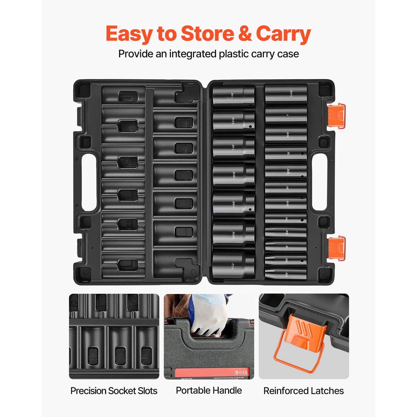 Uimoso 19-Piece 1/2″ Drive Impact Socket Set, Deep Sockets 3/8″ to 1-1/2″