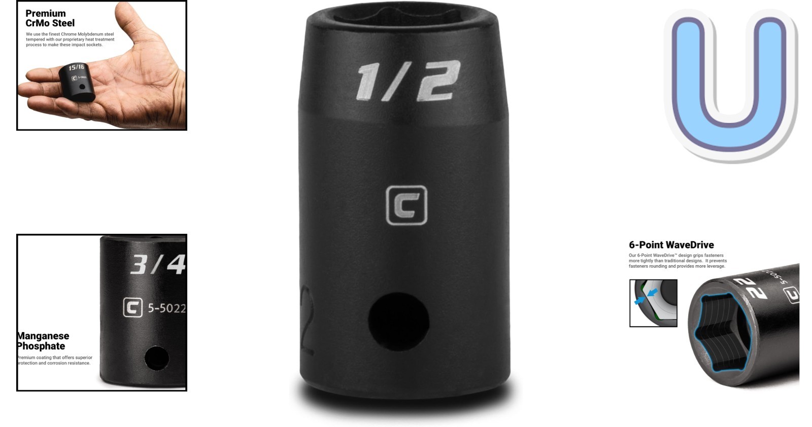 Durable 1/2-Inch Impact Socket – Professional Grade, Manganese Phosphate Coated