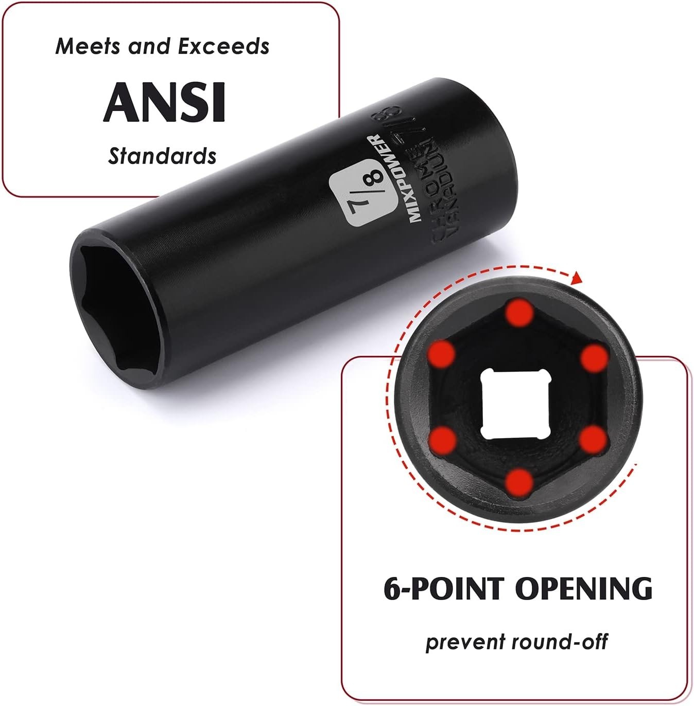 Durable 1/2-Inch Drive Deep Impact Socket – 7/8 Inch, Laser Marked, CR-V Steel