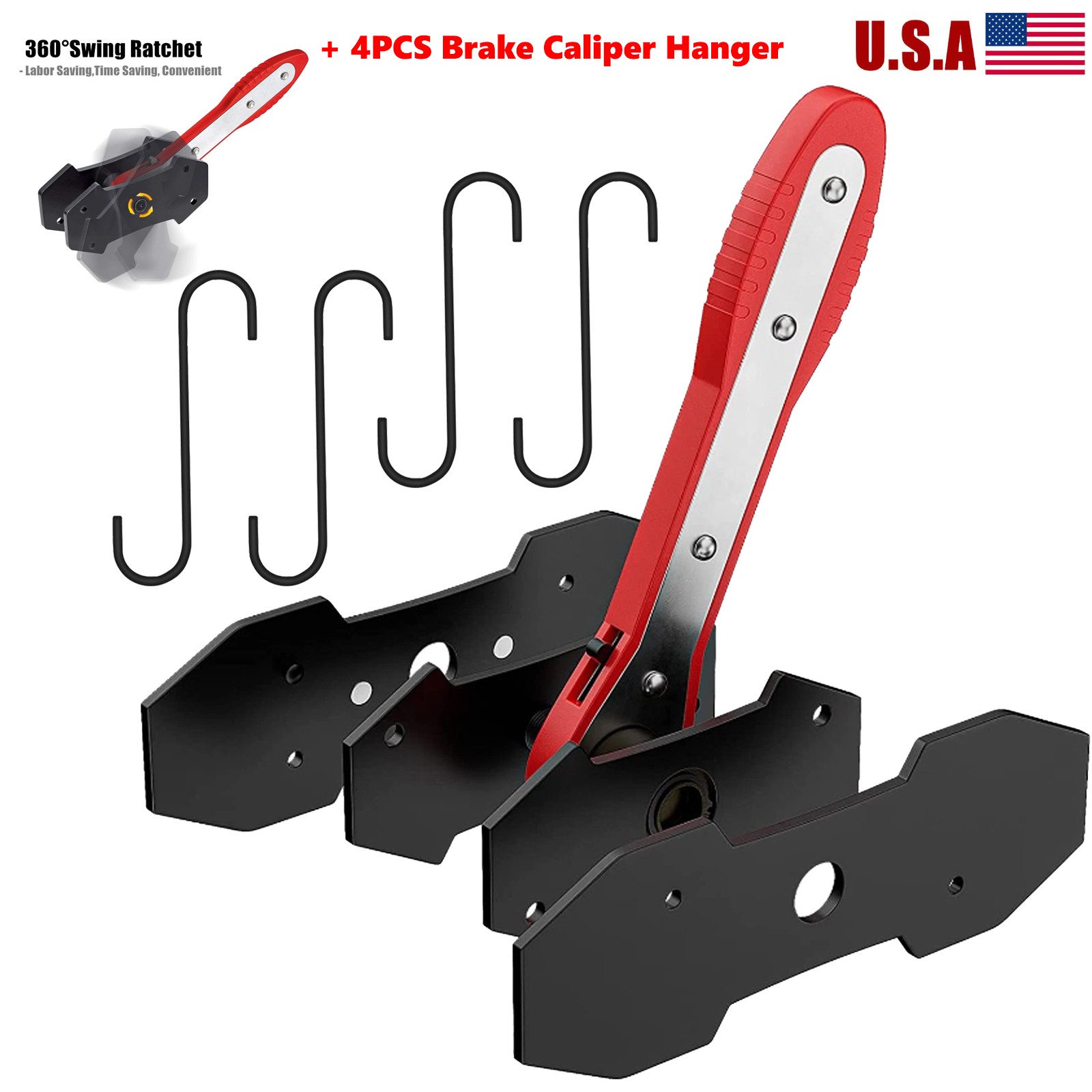 360°Adjustable Brake Caliper Compression Tool with 4PCS Brake Caliper Hanger USA