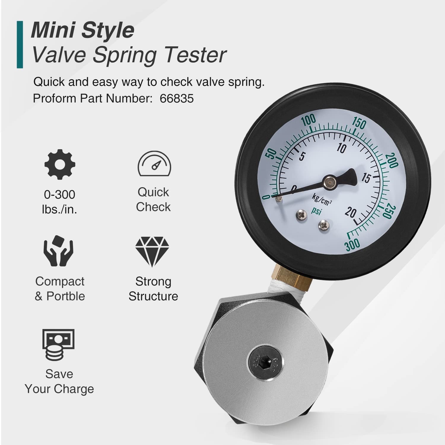 66835 Mini Valve Spring Pressure Tester, 0-300 lbs./in. Range 0-20 kg/cm²